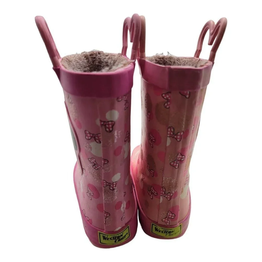 Western Chief Minnie Mouse Boots Girls Sz 9/10 fur lined rain Pink